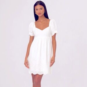 Adrianna Papell White Puff Sleeve Dress